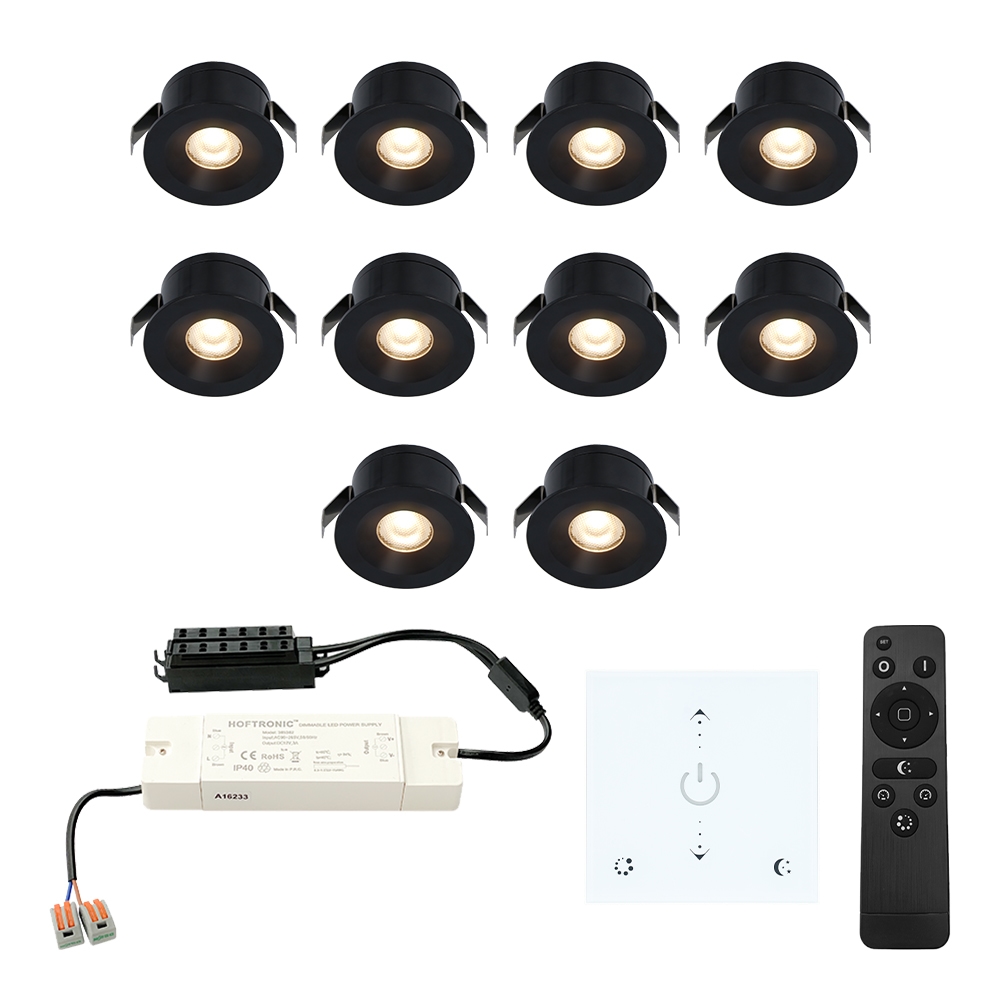 10x Cadiz LED 12V Mini Inbouwspots - Muurdimmer - 3W 200lm - 2700K - IP44 - Zwart