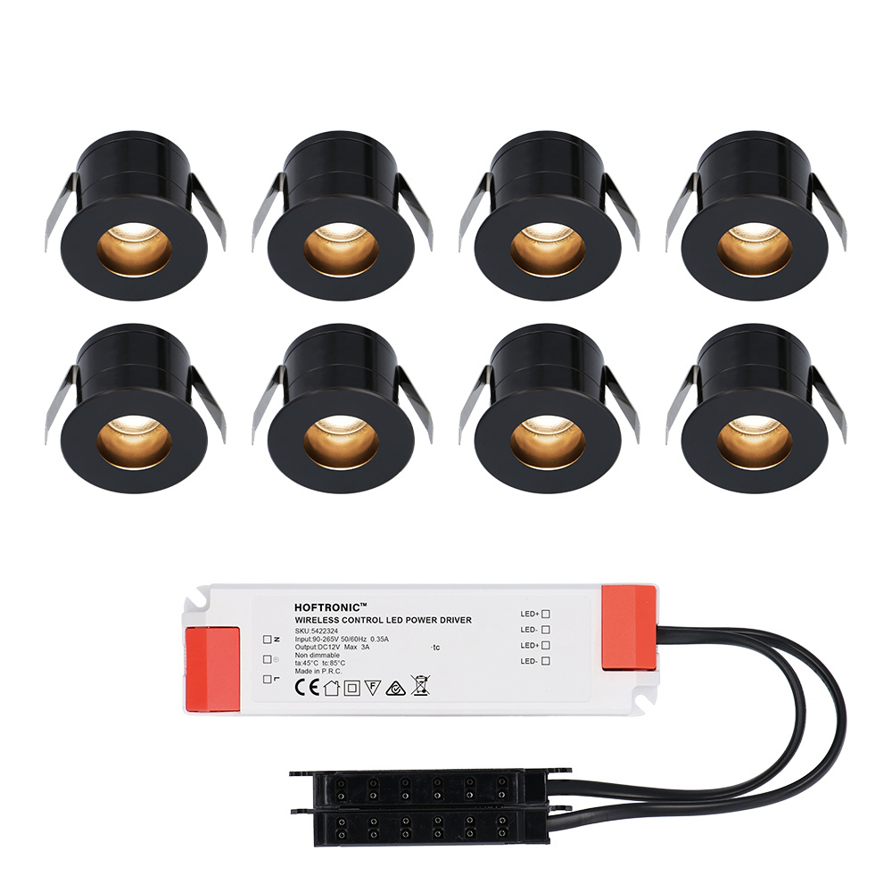 8x Olivia 12V Mini LED indbygningsspots - 3W 150lm - 2700K - IP44- Blændfri - Sort