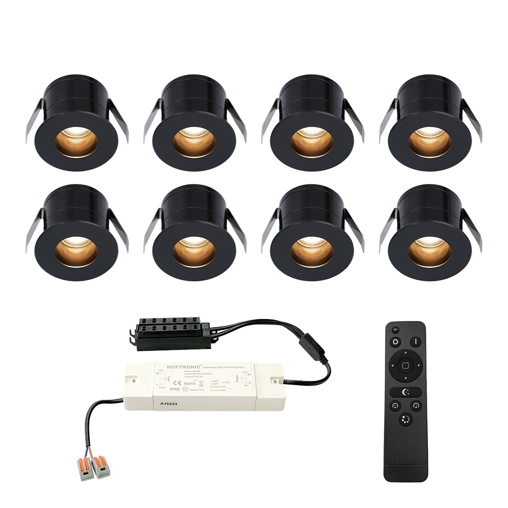 8x Olivia 12V Mini LED Inbouwspots - 3W 150lm - Dimbaar - 2700K - IP44 - Zwart