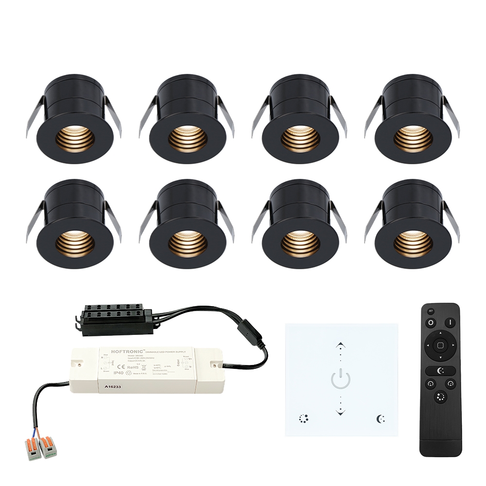 8x Betty 12V Mini LED Spots - vægdæmper - 3W 140lm - 2700K - IP44 - Sort