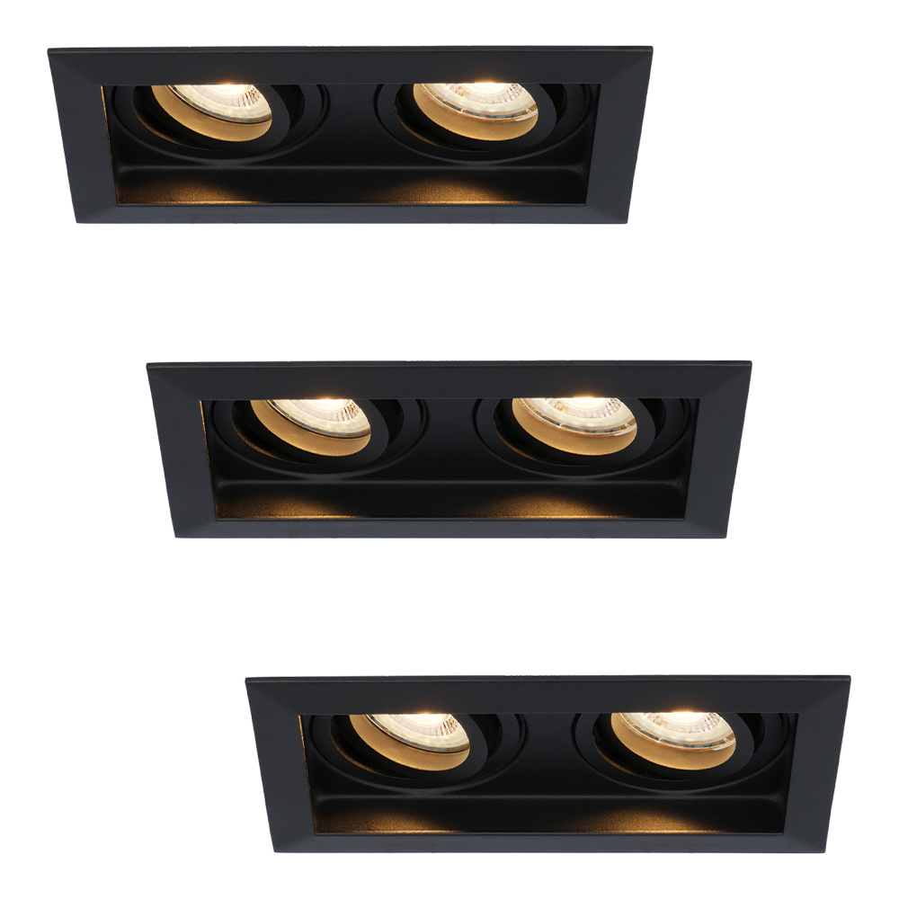3x Durham LED dobbelte Spots - 8W 690lm - 2700K - GU10 - dæmpbar vipbar - sort