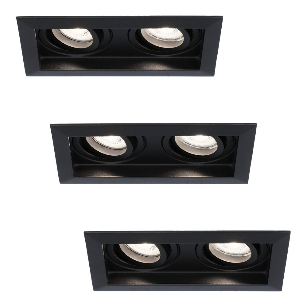 3x Durham LED Double recessed downlights - 8W 690lm - 6500K - GU10 - Tiltable