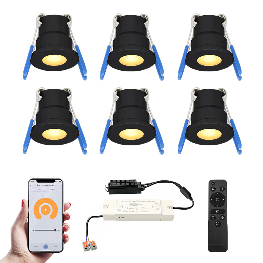 6x Milano Smart Mini Inbouwspots met trafo - 12V 3W 200lm - 2700K - IP65 - Zwart
