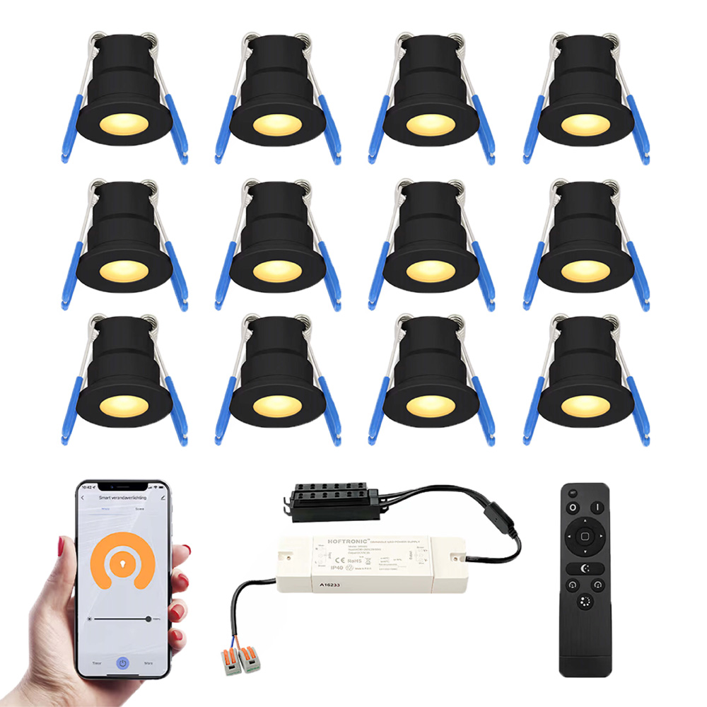 12x Milano Smart Mini LED Einbaustrahler mit trafo - 12V 3W 200lm - 2700K - IP65