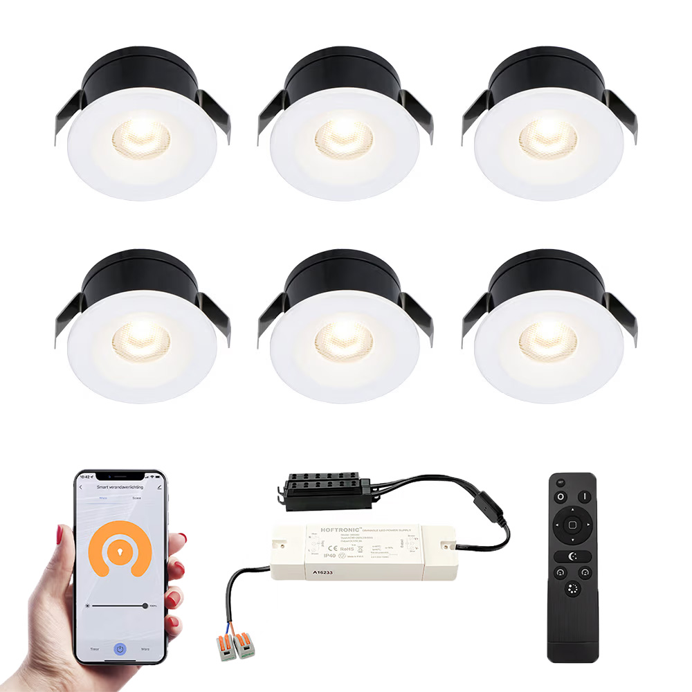 6x Cadiz Smart Mini LED Spots med trafo - 12V 3W 200lm - 2700K - IP44 - Hvid