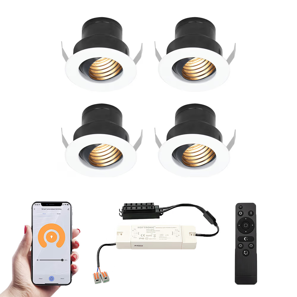 4x Medina Smart Mini Spots med trafo - 12V 3W 150lm - 2700K - IP44 - Hvid