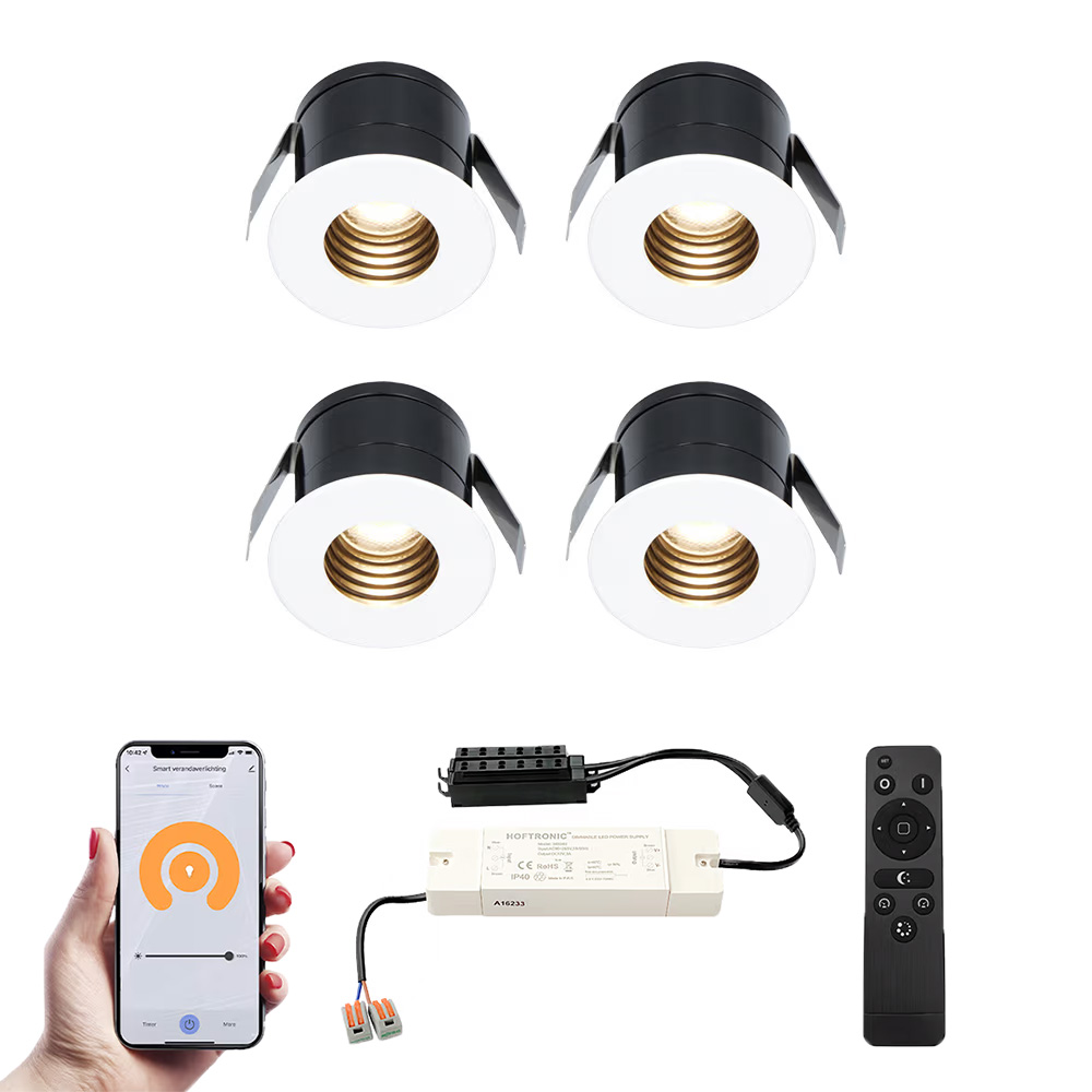 4x Betty Mini Spot LED Encastrable avec trafo - 12V 3W 140lm - 2700K - IP44 - Blanc
