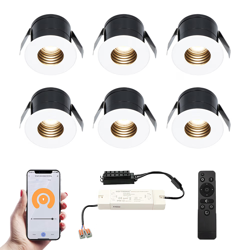 6x Betty Mini Spot LED Encastrable avec trafo - 12V 3W 140lm - 2700K - IP44 - Blanc