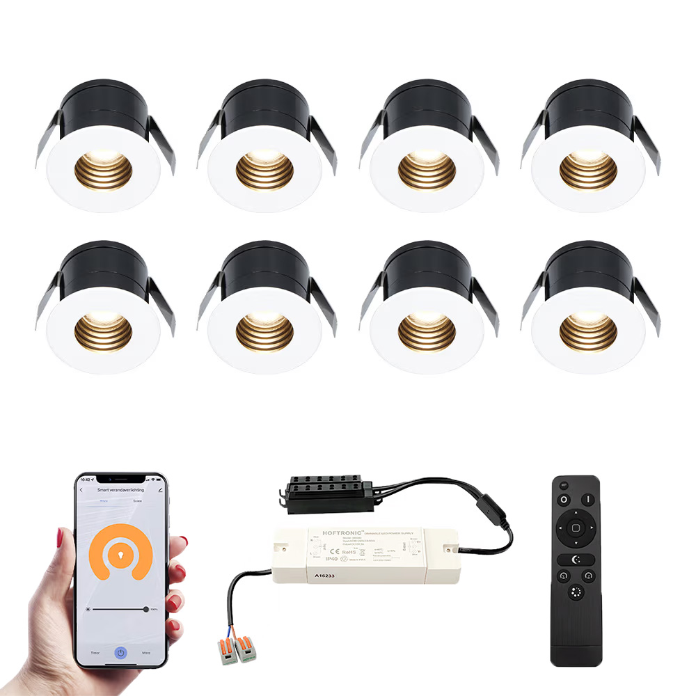 8x Betty Smart Mini LED Inbouwspots met trafo - 12V 3W 140lm - 2700K - IP44 - Wit