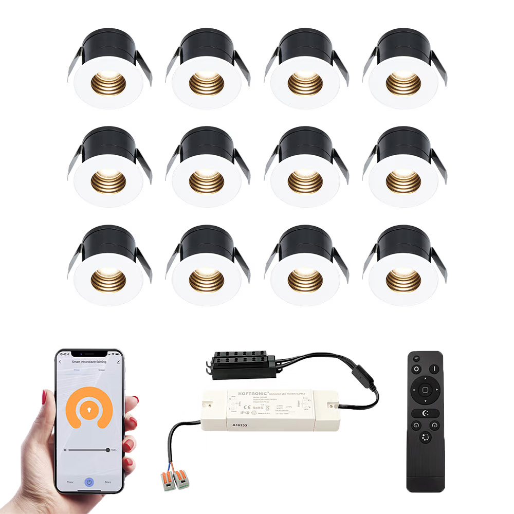 12x Betty Smart Mini LED Inbouwspots met trafo - 12V 3W 140lm - 2700K - IP44 - Wit