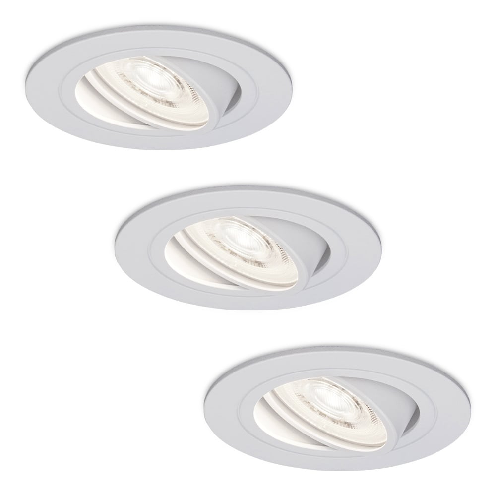 3x Pittsburg LED Recessed Downlights Thin - 3.8W 270lm - 6000K - Tiltable - White