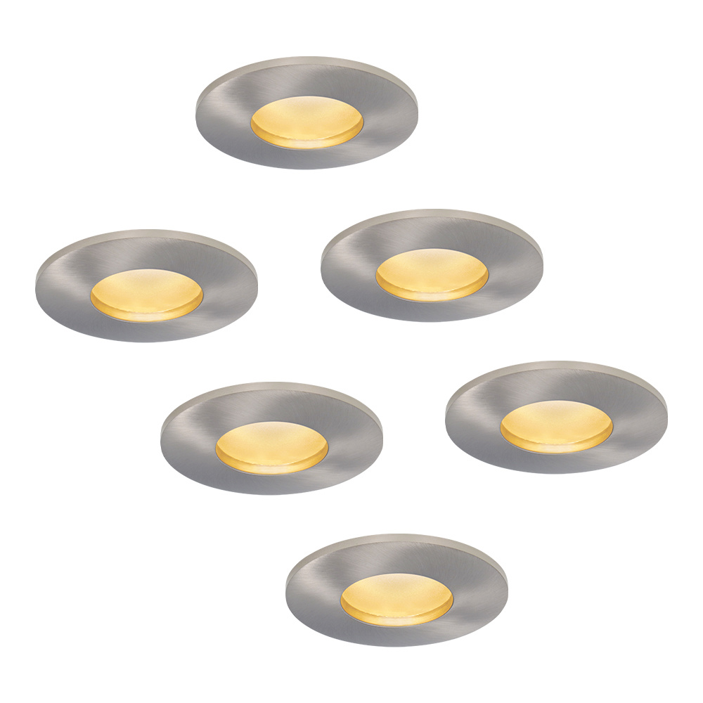 6x Vegas LED Einbaustrahler flach - 6W 570lm - 60mm - 2700K - IP44 - Edelstahl