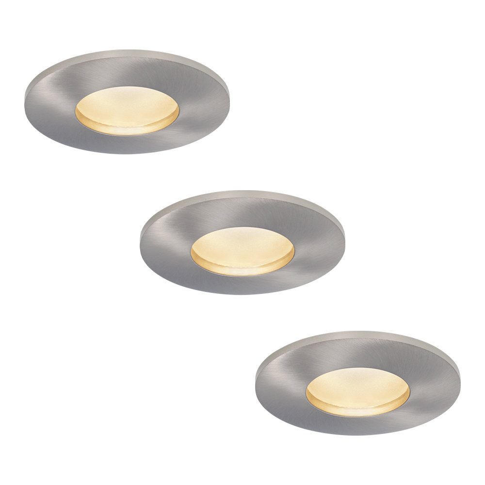 3x Vegas LED Recessed Downlights Thin - 6W 570lm 60mm 4000K IP44 Stainless steel