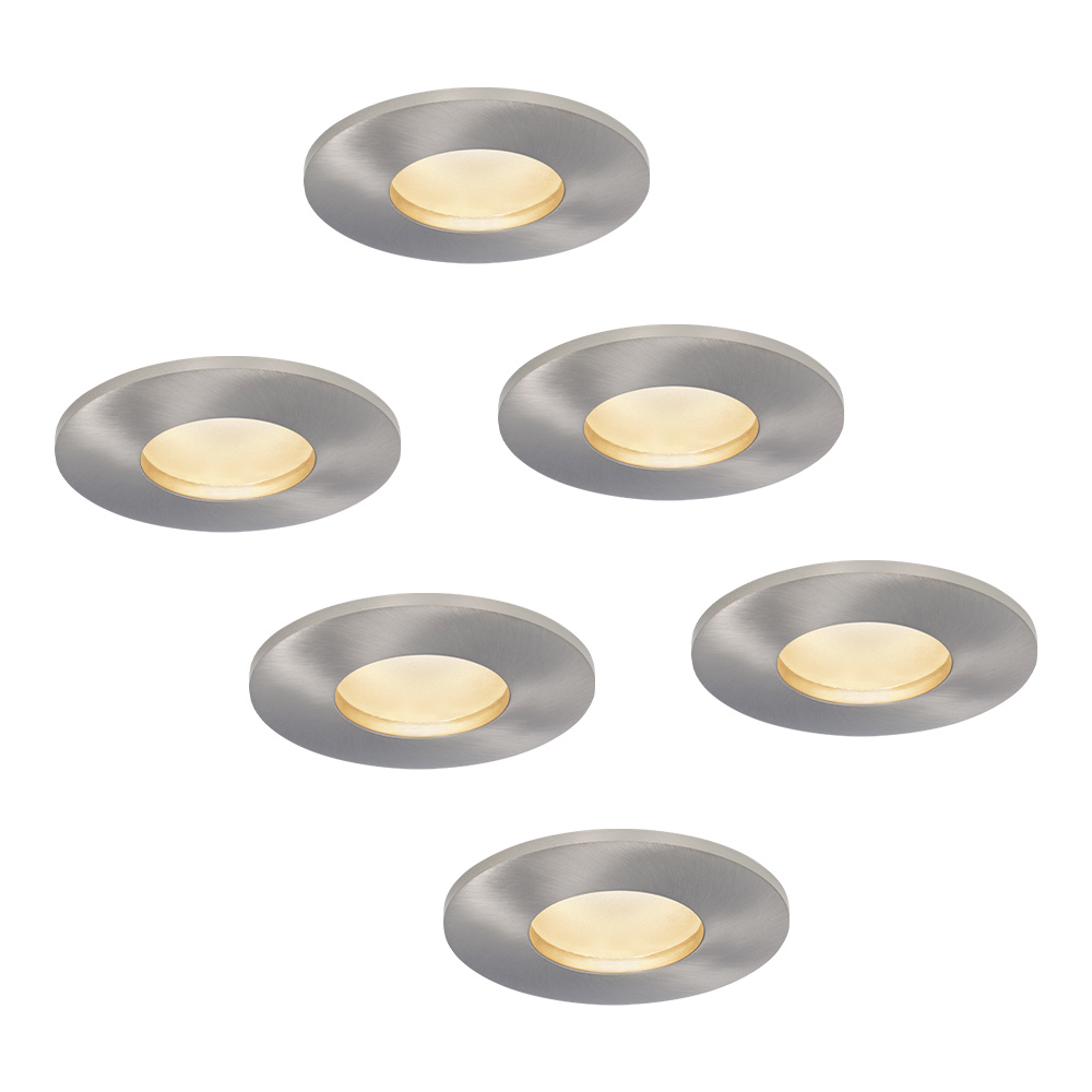 6x Vegas LED Einbaustrahler flach - 6W 570lm - 60mm - 4000K - IP44 - Edelstahl