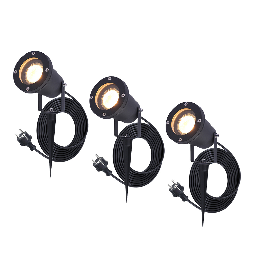3x Sydney LED havelamper - 1,5m strømkabel - 2700K - 4W 345lm - Vipbar - IP65 Sort