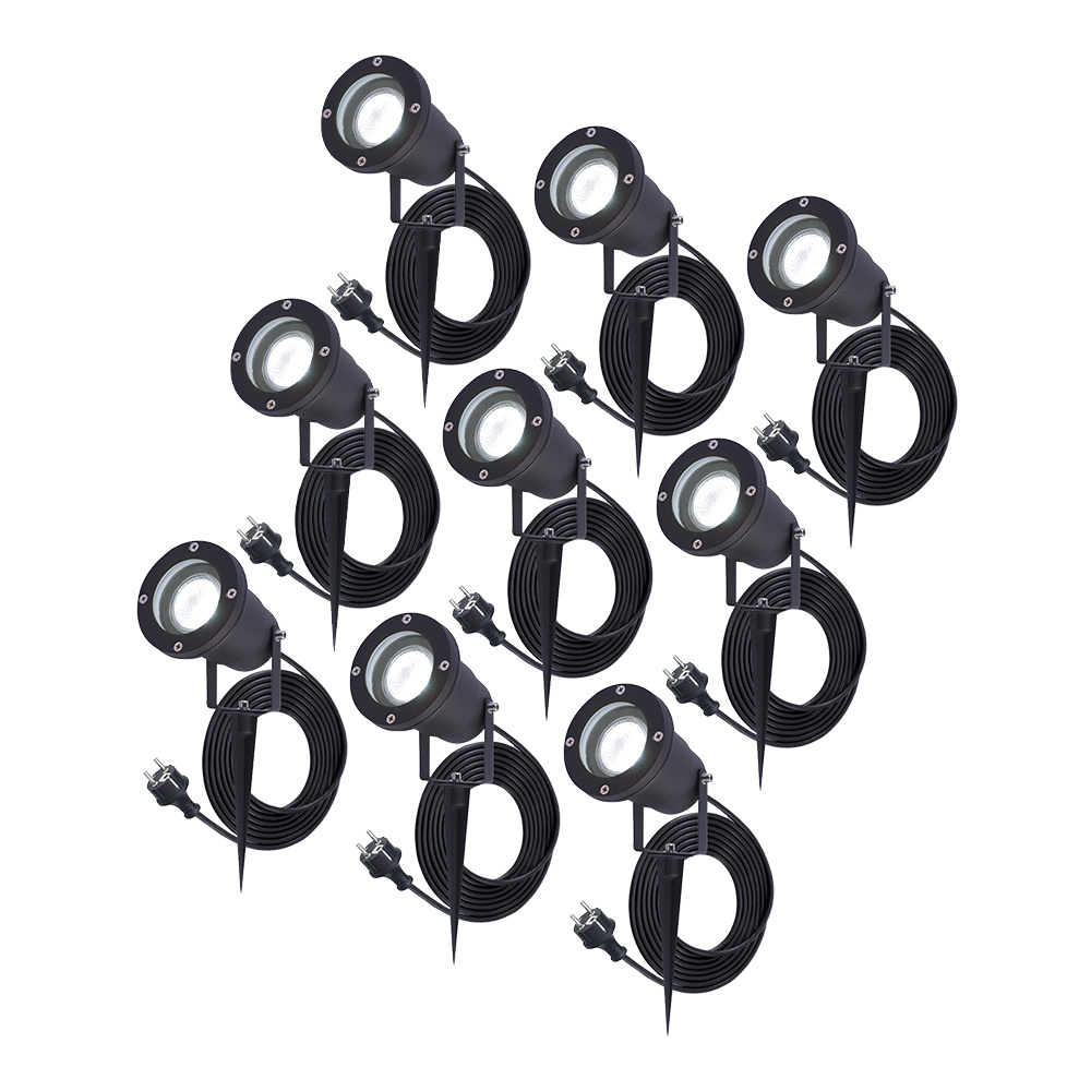 9x Sydney LED-Strahler - 1,5 m Kabel - 6500 K - 4 W 400 lm - Schwenkbar - IP65