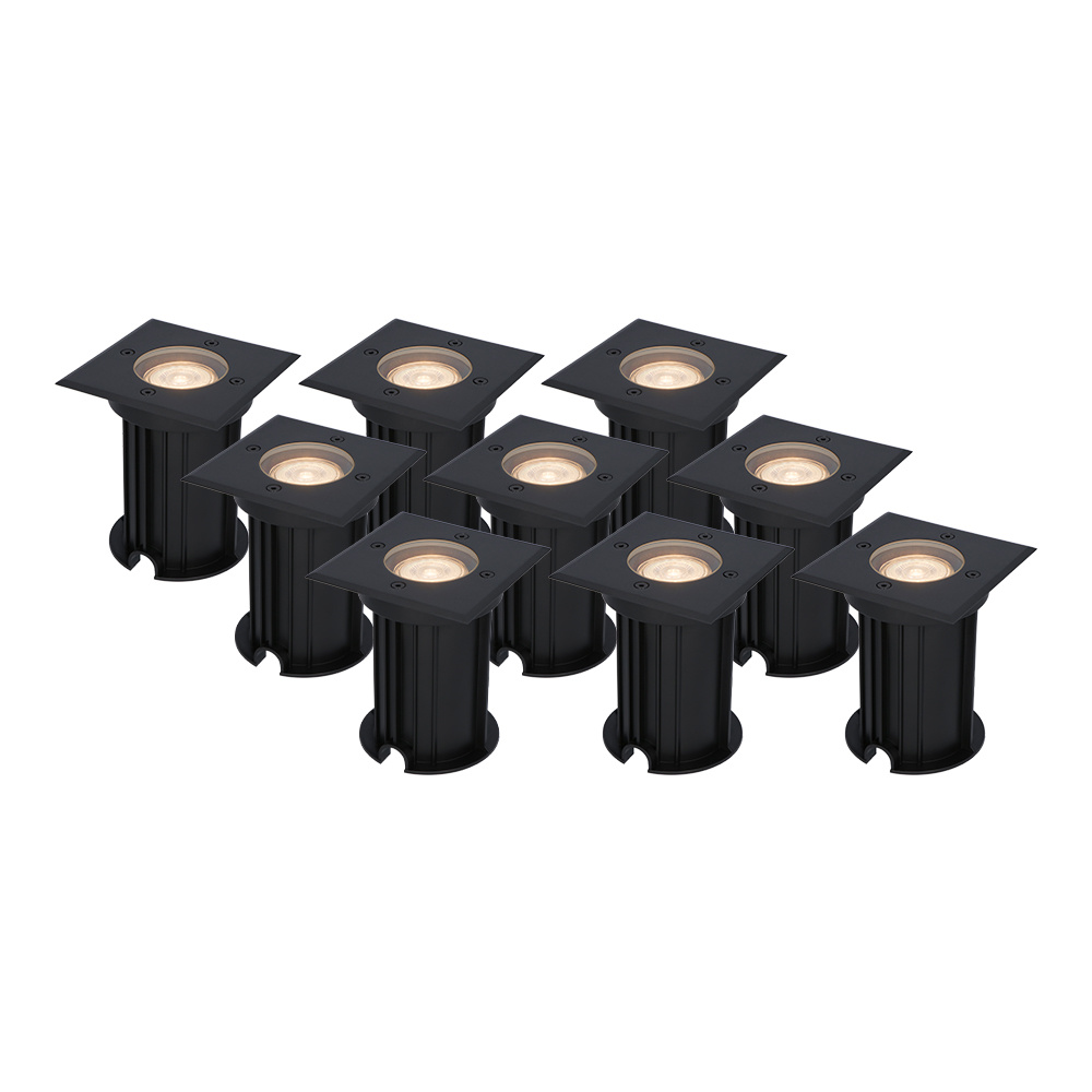 9x Ramsay Spot au sol LED - carré - Dimmable - GU10 - 4W 345lm - 2700K - IP67