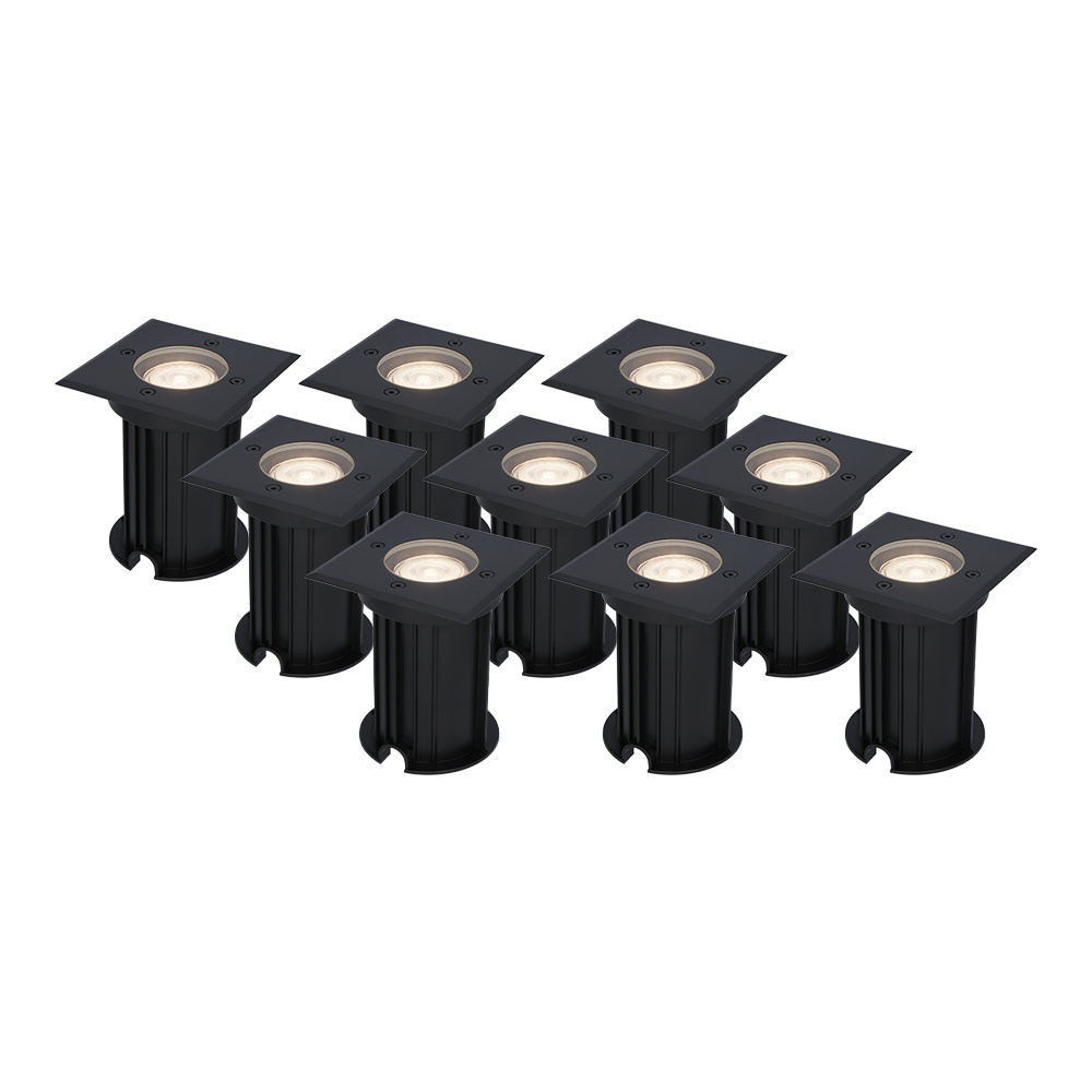 9x Ramsay LED Nedgravningsspots - Dæmpbar - GU10 - 4W 345lm - 4000K - sort - IP67