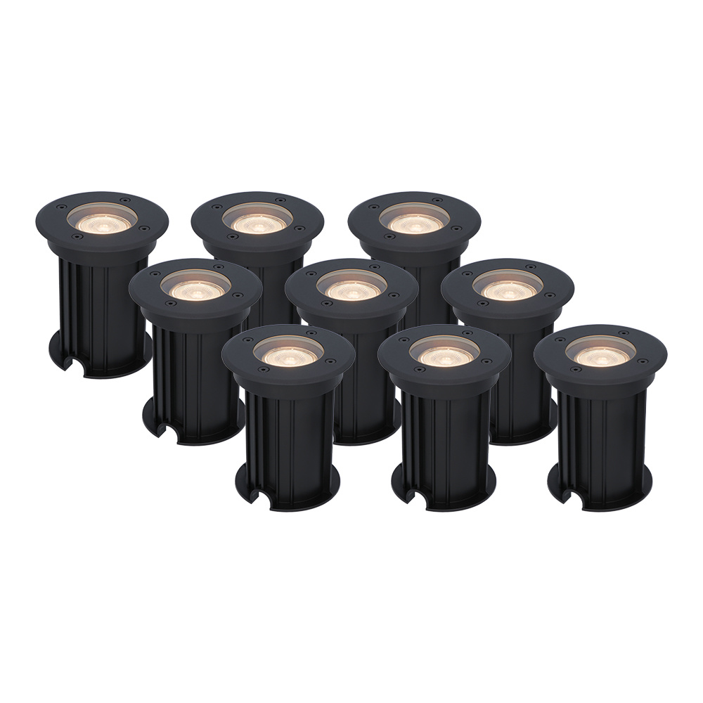 9x Maisy LED grondspots - Ø12cm - GU10 - 4W 345lm - 2700K - Dimbaar - Zwart - IP67
