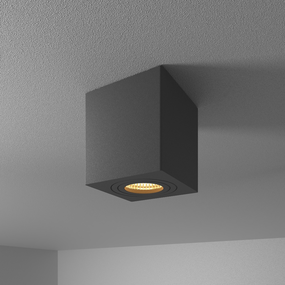 Gibbon LED Spot de plafond en saillie - Carré - IP65 - 4W 345lm -2700K - Inclinable - Dimmable - Noir