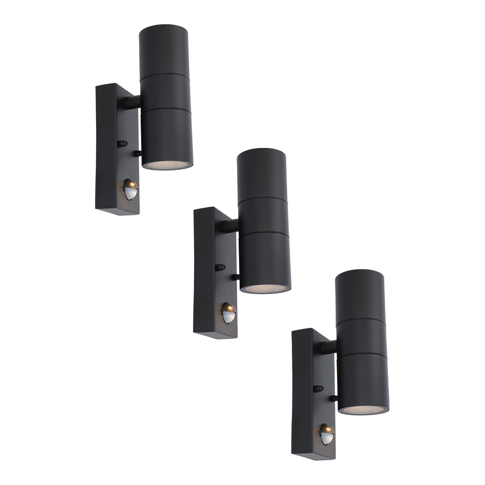 3x Blenda LED Væglampe - Sensor - 4000K - 8W 690lm - IP44 - Sort