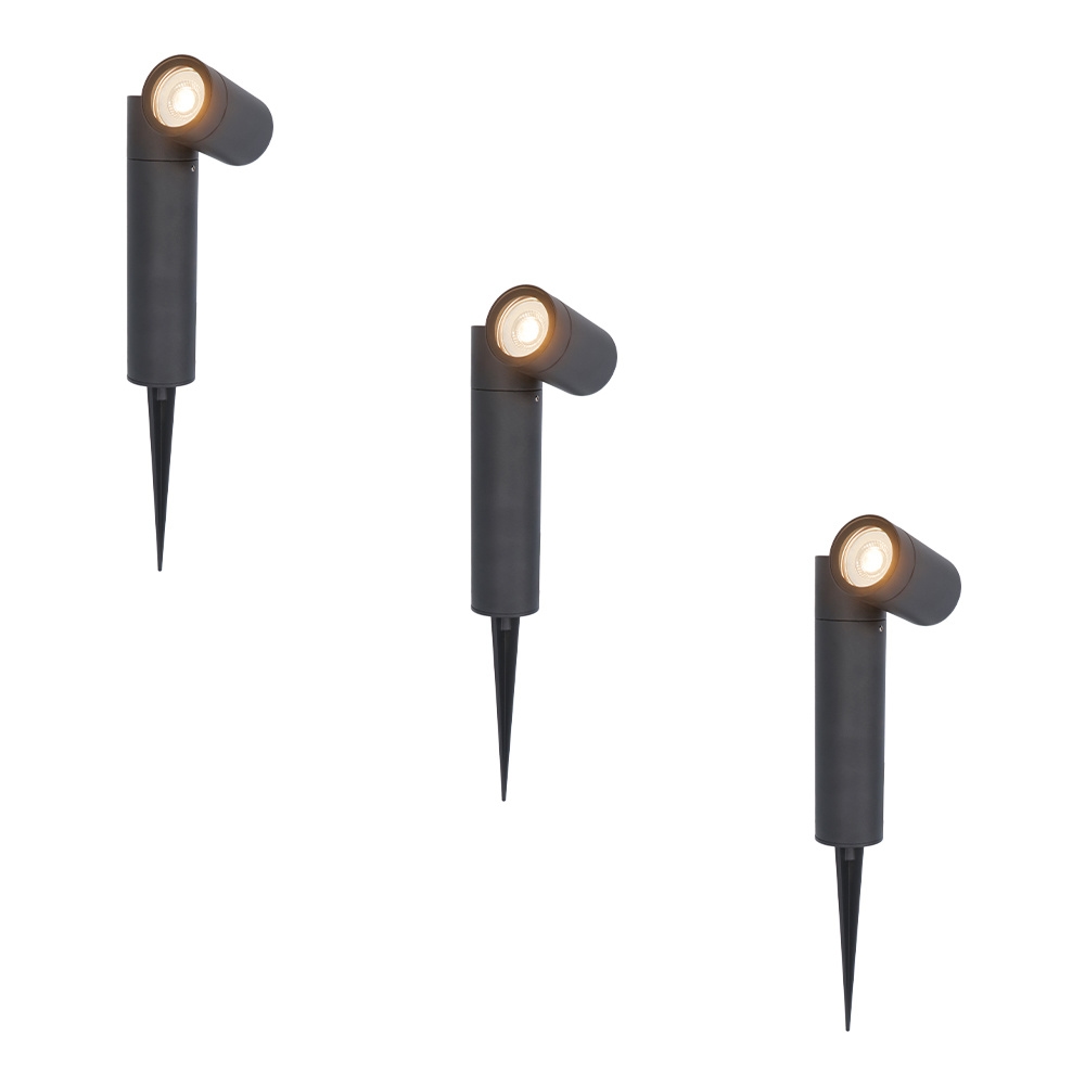 3x Pinero LED havelampe - Vipbar - GU10 4W 345lm - 2700K - IP65 - Sort - Dæmpbar