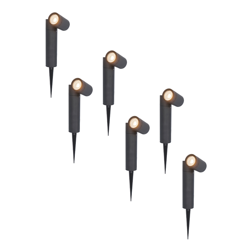 6x Pinero LED havelampe - Vipbar - GU10 4W 345lm - 2700K - IP65 - Sort - Dæmpbar