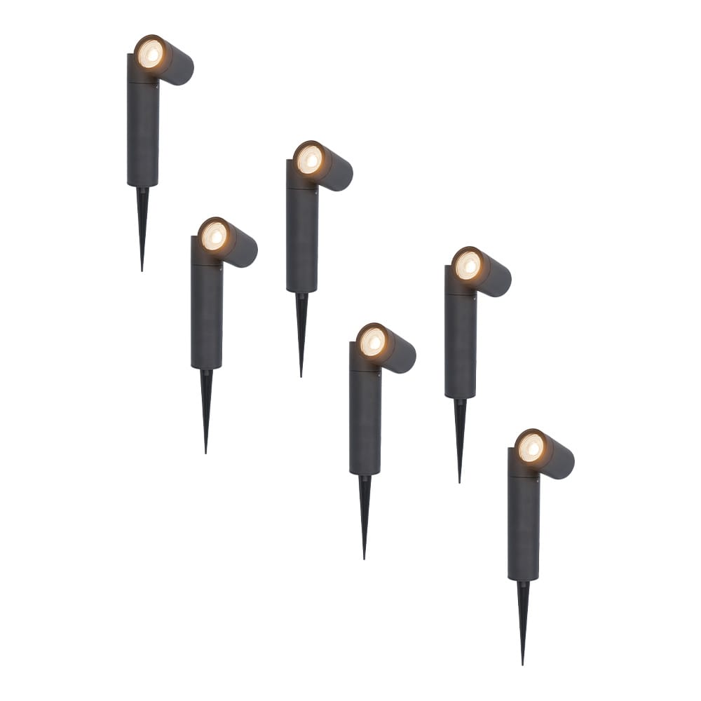 6x Pinero dimbare LED prikspots - GU10 2700K warm wit - Kantelbaar - Tuinspot - Pinspot - IP65 voor buiten - Zwart
