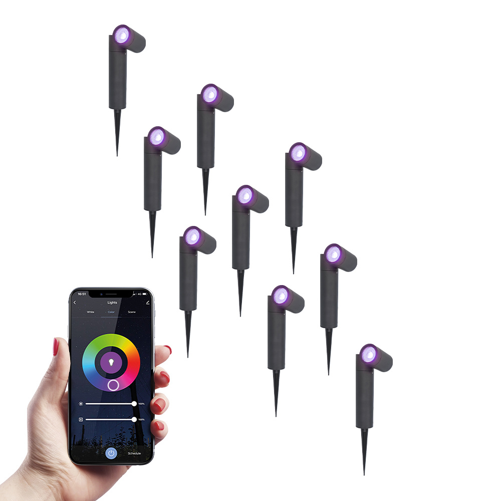 9x Pinero Smart Gartenstrahler - Wifi + Ble - 5,5W 345lm - IP65 - Schwarz - Dimmbar