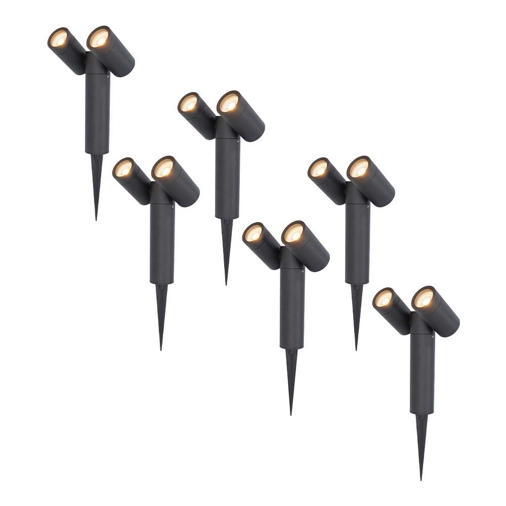 6x Pinero Doppelt LED havelampe - Vipbar Dimmbar - 8W 690lm - 2700K - IP65 - Sort