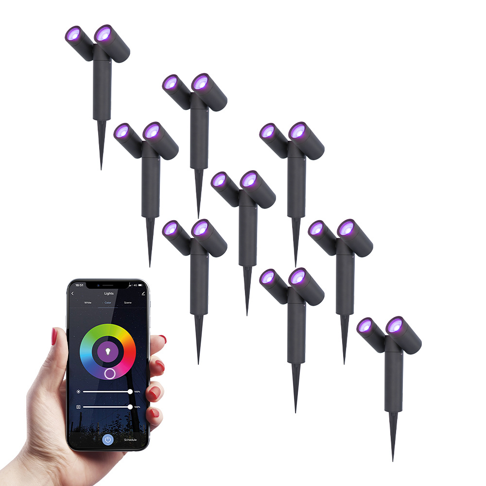 9x Pinero Doppelt led havelampe - WiFi+Ble - 11W 690lm - RGBWW - IP65 - Sort