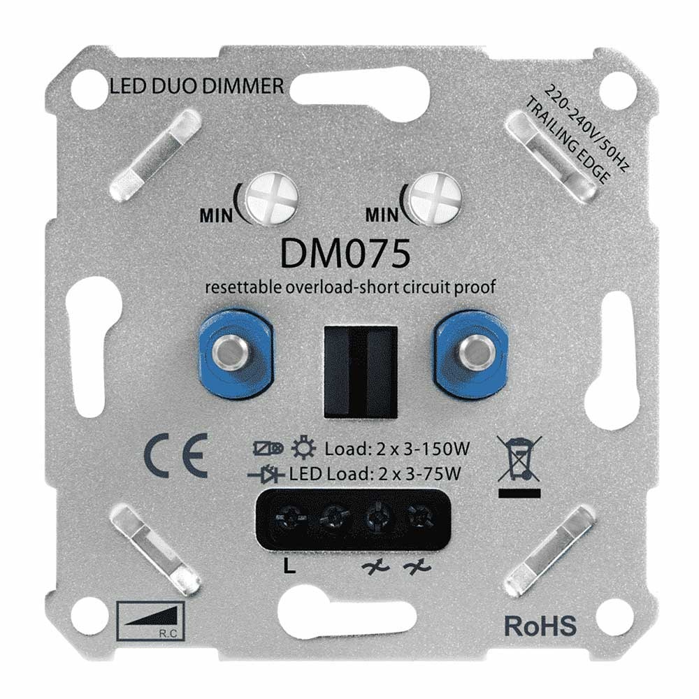 LED Duo Dimmer Unterputz - 2x3-75 Watt - Phasenabschaltung